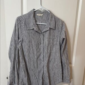 Lucky Brand Women's Blue and White Striped Button-Down Shirt